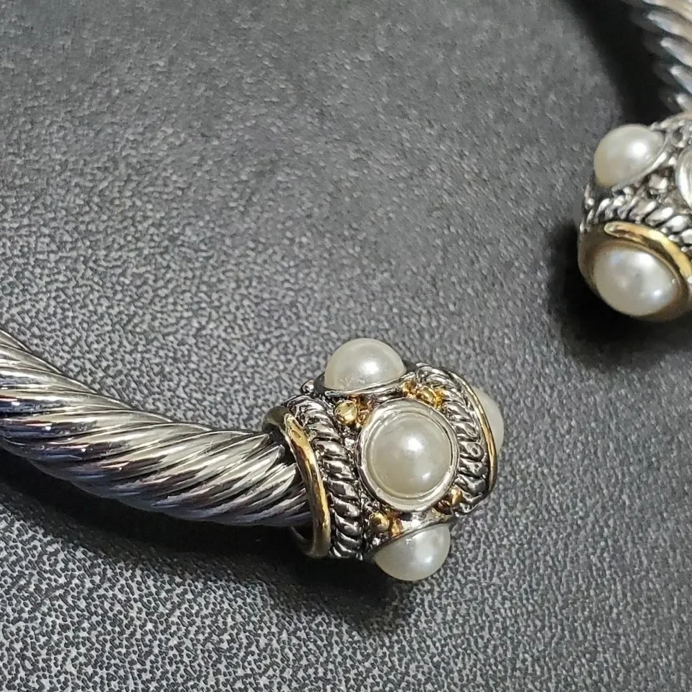 White and yellow Gold overlay freshwater pearl bracelet 7
